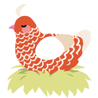 A vermilion and cream chicken with a lace pattern