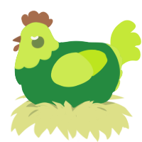 mossy wood, a viridian and lime chicken with a head pattern
