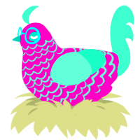 A fuchsia and mint chicken with a lace pattern