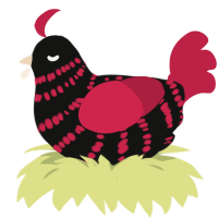 A black and crimson chicken with a bar pattern