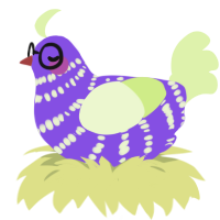 A blurple and apple chicken with a bar pattern