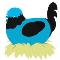A cerulean and black chicken with a head pattern