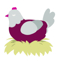 A wine and silver chicken with a head pattern