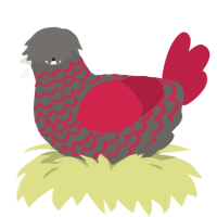 A grey and crimson chicken with a lace pattern