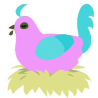 Neon, a lavender and aqua chicken