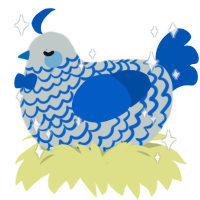 Ceramic, a silver and ultramarine chicken with a lace pattern