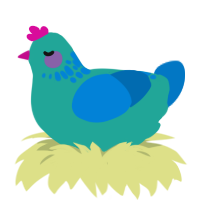 A turquoise and sapphire chicken with a neck-speckle pattern
