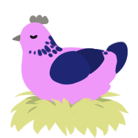 Messier 17, a lavender and navy chicken with a neck-speckle pattern
