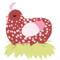 salormy, a red and rose chicken with a speckle pattern