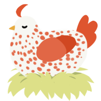 A white and vermilion chicken with a speckle pattern