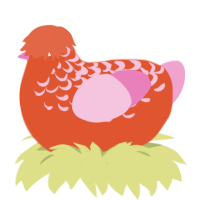 A vermilion and pink chicken with a half-lace pattern