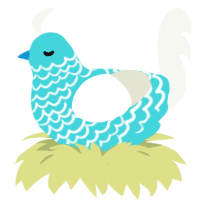 A aqua and white chicken with a lace pattern