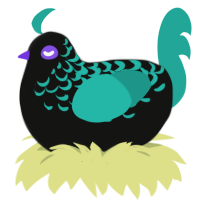 Frosted, a black and turquoise chicken with a half-lace pattern