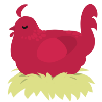 Lucky, a crimson chicken with a neck-speckle pattern