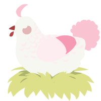 Pinky, a white and rose chicken with a half-lace pattern