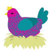 Neon Algae, a fuchsia and teal chicken with a double-lace pattern