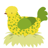 Lemon Drop, a yellow and chartreuse chicken with a speckle pattern