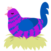 A amethyst and ultramarine chicken with a bar pattern