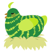 Yvette, a viridian and lime chicken with a bar pattern