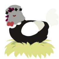 A sable and white chicken with a head pattern