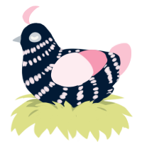 The Eggcolyte, a tumblr and rose chicken with a bar pattern
