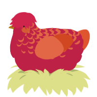 sunset, a crimson and vermilion chicken with a half-lace pattern