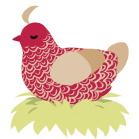 A crimson and beige chicken with a double-lace pattern