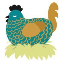 Chaostrophy, a teal and gold chicken with a lace pattern