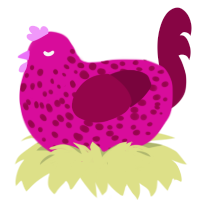 A fuchsia and maroon chicken with a speckle pattern