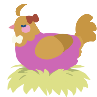 Ana, a orchid and gold chicken with a head pattern