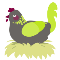 A grey and lime chicken with a neck-speckle pattern