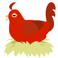 Somewhat Damaged, a vermilion and russet chicken with a neck-speckle pattern