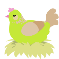 A lime and beige chicken with a neck-speckle pattern