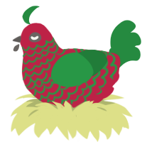 A crimson and viridian chicken with a lace pattern