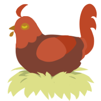 Volpe, a russet and vermilion chicken with a head pattern