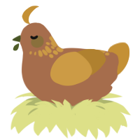 stick, a brown and gold chicken with a neck-speckle pattern