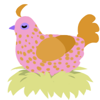 A pink and orange chicken with a speckle pattern
