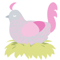 Elaine of Astolat, a mist and pink chicken with a double-lace pattern