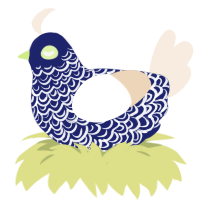 Thalia, a navy and cream chicken with a double-lace pattern