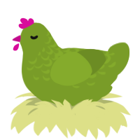 A chartreuse chicken with a half-lace pattern