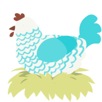 Acqua, a white and aqua chicken with a lace pattern