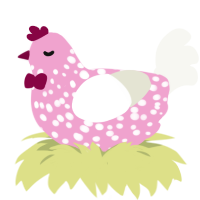 Speckles, a pink and white chicken with a speckle pattern