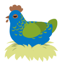 dirt, a sapphire and chartreuse chicken with a half-lace pattern
