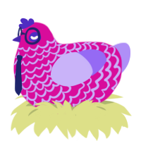 Bimon, a fuchsia and lilac chicken with a lace pattern