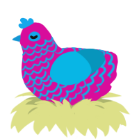 Poprockzs twin fr, a fuchsia and cerulean chicken with a lace pattern