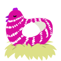 A fuchsia and white chicken with a bar pattern