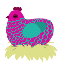 (unnamed), a fuchsia and turquoise chicken with a lace pattern