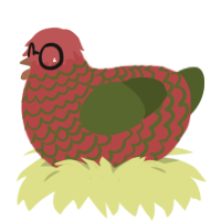 Chickpea, a red and olive chicken with a lace pattern