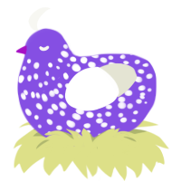 A blurple and white chicken with a speckle pattern