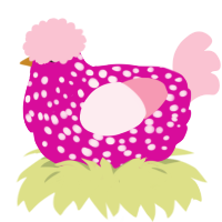 A fuchsia and rose chicken with a speckle pattern